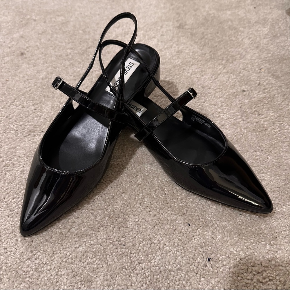 Steve Madden Black Patent Pointed Mary-Jane Slingback Flats